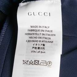 Pre Owned Gucci Navy Blue Wool Blend Logo Belted Flared Jumpsuit S 