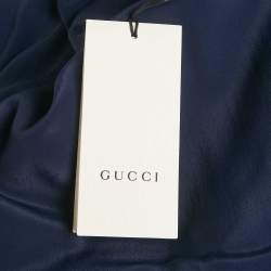 Pre Owned Gucci Navy Blue Wool Blend Logo Belted Flared Jumpsuit S 