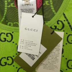Pre Owned Gucci Fluorescent Green GG Jacquard Crop Tank Top M