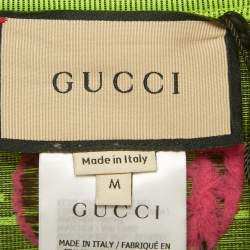 Pre Owned Gucci Fluorescent Green GG Jacquard Crop Tank Top M