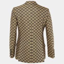 Pre Owned Gucci Beige/Blue GG Supreme Linen Blend Tailored Jacket S
