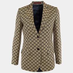 Pre Owned Gucci Beige/Blue GG Supreme Linen Blend Tailored Jacket S