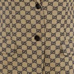 Pre Owned Gucci Beige/Blue GG Supreme Linen Blend Tailored Jacket S