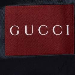 Pre Owned Gucci Beige/Blue GG Supreme Linen Blend Tailored Jacket S