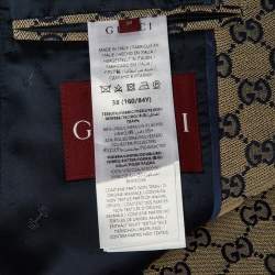 Pre Owned Gucci Beige/Blue GG Supreme Linen Blend Tailored Jacket S