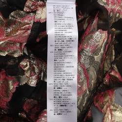 مملوكة مسبقًا فستان غوتشي ماكسي تول وزخرفة دانتيل بنقشة فلورا ذهبية/وردية بحزام مقاس صغير - سمول