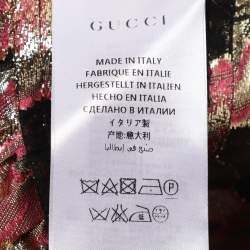 مملوكة مسبقًا فستان غوتشي ماكسي تول وزخرفة دانتيل بنقشة فلورا ذهبية/وردية بحزام مقاس صغير - سمول