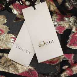 مملوكة مسبقًا فستان غوتشي ماكسي تول وزخرفة دانتيل بنقشة فلورا ذهبية/وردية بحزام مقاس صغير - سمول