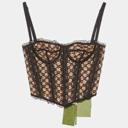 مملوكة مسبقًا Gucci Black GG Lace and Satin Corset Top XXS