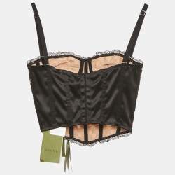 مملوكة مسبقًا Gucci Black GG Lace and Satin Corset Top XXS