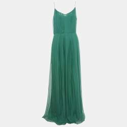 مملوكة مسبقًا Gucci Green Silk Plisse Maxi Dress M