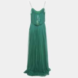 مملوكة مسبقًا Gucci Green Silk Plisse Maxi Dress M