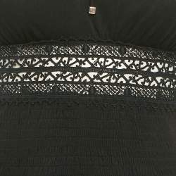 Pre Owned بلوزة غوتشي جيرسي مزخرفة بالدانتيل أسود حجم صغير جداً