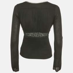 Pre Owned بلوزة غوتشي جيرسي مزخرفة بالدانتيل أسود حجم صغير جداً