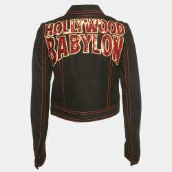 Pre Owned Gucci Black Denim Hoywood Babylon Embellised Zip Front Jacket XS