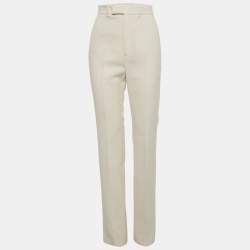 Pre Owned بنطلون غووتشي كريب حرير كريمي بقصّة مستقيمة مقاس صغير - سمول