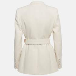 Pre Owned Gucci Beige Wool Blend Detachable-Collar Belted Coat S