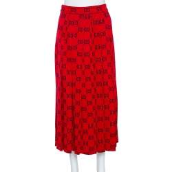 Pre Owned Gucci Red Cotton GG Jersey Web Skirt XS