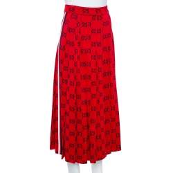 Pre Owned Gucci Red Cotton GG Jersey Web Skirt XS