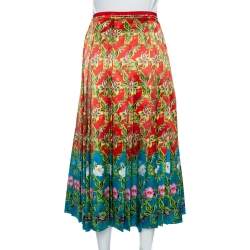 Pre Owned Gucci Multicolor Floral  Pleated Silk  Skirt M