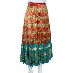 Pre Owned Gucci Multicolor Floral  Pleated Silk  Skirt M