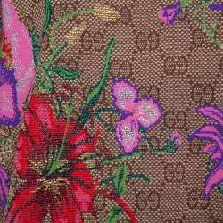 Pre Owned Gucci Brown Floral Logo Monogram Lurex Knit Short Sleeve Sweater L