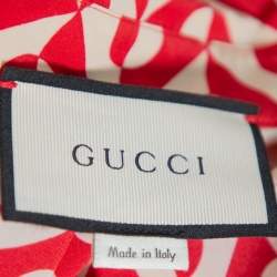 Pre Owned Gucci Red & Cream Silk Geometric Print Button Front Shirt S