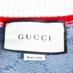 Pre Owned Gucci Blue Wool Logo Intarsia Knit  Button Front Cardigan XXS