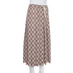 Pre Owned Gucci Beige Guccissima Printed Knit Pleated Midi Skirt XS
