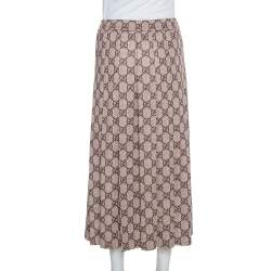 Pre Owned Gucci Beige Guccissima Printed Knit Pleated Midi Skirt XS