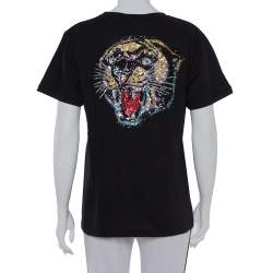 Gucci Black Cotton Sequin Embellished Tiger & Logo Detail Oversized T-shirt XS