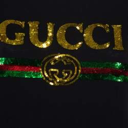 Gucci Black Cotton Sequin Embellished Tiger & Logo Detail Oversized T-shirt XS