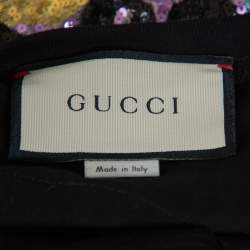 Gucci Black Cotton Sequin Embellished Tiger & Logo Detail Oversized T-shirt XS