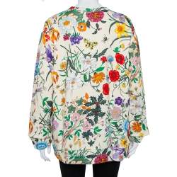 Pre Owned Gucci Cream Flora Print Cotton Crewneck Oversized Sweatshirt M