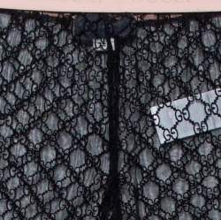 Pre Owned Gucci Black Logo Embroidered Tulle Sheer Leggings XS