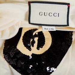 Gucci Cream Cotton Sequin Embellished Heart Detail Oversized Crewneck T-Shirt XS