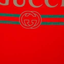Pre Owned Gucci Red Logo Printed Cotton Tank Top S