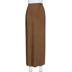 Pre Owned Gucci Brown Silk Pleated Maxi Skirt XS