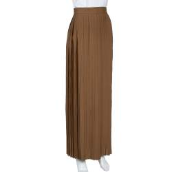 Pre Owned Gucci Brown Silk Pleated Maxi Skirt XS