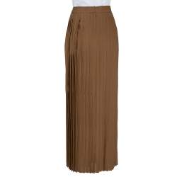 Pre Owned Gucci Brown Silk Pleated Maxi Skirt XS
