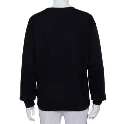 Pre Owned Gucci Black Cotton Sequin Embellished Logo Heart Detail Crewneck Sweatshirt XS