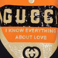 Pre Owned Gucci Black Cotton Sequin Embellished Logo Heart Detail Crewneck Sweatshirt XS