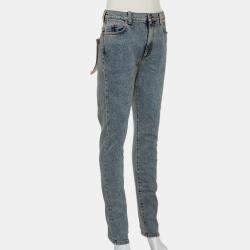Gucci Blue Logo Printed Denim Muddy Effect Skinny Jeans M