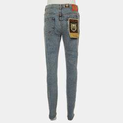 Gucci Blue Logo Printed Denim Muddy Effect Skinny Jeans M