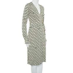 Pre Owned Gucci Cream Printed Knit Long Sleeve Wrap Midi Dress M