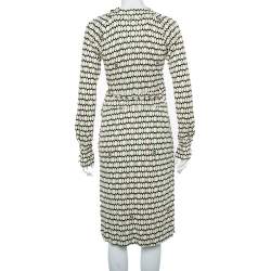 Pre Owned Gucci Cream Printed Knit Long Sleeve Wrap Midi Dress M