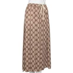 Pre Owned Gucci Beige Logo Monogram Knit Pleated Midi Skirt S