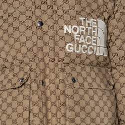 Pre Owned Gucci x The North Face Beige Cotton Canvas Logo Monogram Hooded Puffer Jacket S