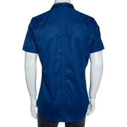 Gucci Blue Cotton Contrast Collar Detail Short Sleeve Skinny Fit Shirt L