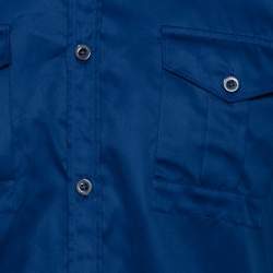 Gucci Blue Cotton Contrast Collar Detail Short Sleeve Skinny Fit Shirt L